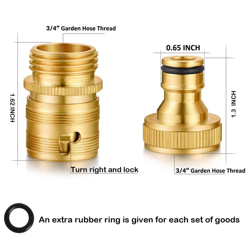 YELUN Garden Hose Quick Connect Solid Brass 3/4"" GHT External Thread Easy Connect Fittings No-Leak Water Hose Male Quick Connector and Female product adapters (2 SETS) - Image 2